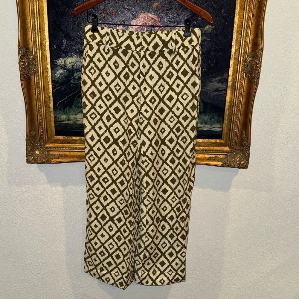 INDUSTRY Green & Cream Tribal Print Boho High Waist Cropped Casual Pants Size S